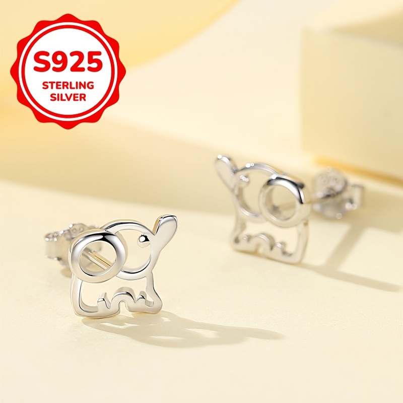 Women's S925 Silver Hollow Elephant Earrings